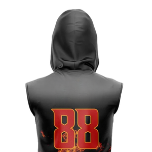 Blaze Boys 7v7 Football Uniform Sleeveless Hooded Jersey Matching Shorts Sublimated Flame <b>Art</b> Custom Team Name Player Number <b>Set</b> - Product Image 4