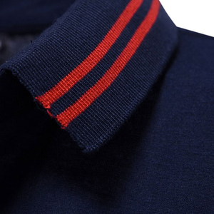 เสื้อโปโลแขนสั้นผู้ชาย สีกรมท่า-เทา ตัดต่อสี ทรงลำลอง ผ้าถัก ระบายอากาศได้ดี ทรงปกติ - Product Image 5