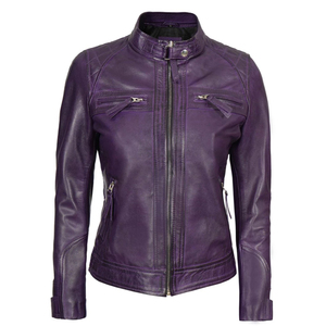 REBA SPORTS IMPEX <b>Purple</b> Genuine Leather Bomber Jacket Full Sleeve Zipper Closure Breathable Custom Logo Women Autumn Wear - Product Image 5