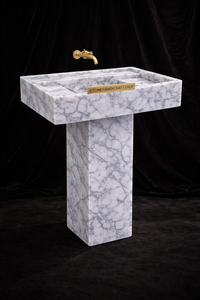 Lavabo sur pied en marbre de Carrare naturel, en pierre massif, pour salles de bain de luxe - Product Image 2