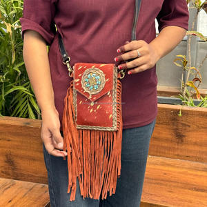 2025 Fringe Crossbody Women's Hair On Metallic Genuine Leather <b>Mini</b> Bags Ladies Multi-Function Cowhide Leather Mobile Phone Bags - Product Image 3