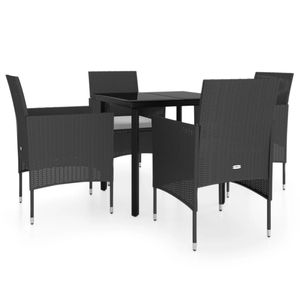 Set da pranzo Patio 5 pezzi nero con cuscini per il tempo libero in giardino - Product Image 2