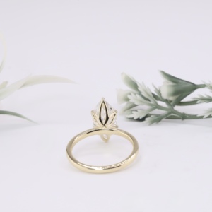 Elegant Vintage Yellow Gold Marquise Cut Lab Grown <b>Diamond</b> Engagement <b>Ring</b> Tulip Basket Solitaire Plain Band Anniversary Wedding - Product Image 4