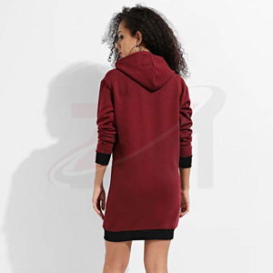 Vestido de Punto con Capucha para Mujer, Manga Larga, Color Sólido, para Otoño, 100% Algodón, Transpirable, con Decoración de Borlas - Product Image 2