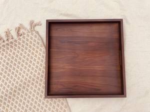 Bandeja Otomana Moderna de Madera de Nogal, Bandeja Otomana Grande de Madera de Teca, Bandeja de Servicio para Desayuno Estilo Rústico, Mesa de Centro Decorativa para Café - Product Image 6