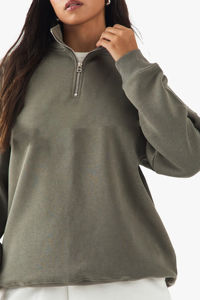 ชุดวอร์มผู้หญิงคุณภาพสูง ผ้าฝ้าย 100% ทรงหลวม ซิป ¼ ตัว เสื้อสเวตเชิ้ตระบายอากาศดี ซิป ¼ ตัว แต่งลูกไม้ โลโก้สั่งทำได้ ตัดเย็บแบบคอนทราสต์ - Product Image 3