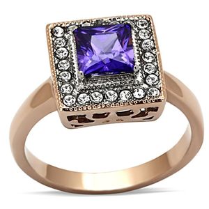 Anello in Acciaio Inossidabile Bicolore Oro Rosa TK1162 con Tanzanite CZ di Grado AAA - Categoria Prodotti Piatti e Stoviglie - Product Image 1