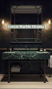 Lavabo de salle de bain moderne haut de gamme en marbre vert avec bord cannelé décoratif et drain intégré - Product Image 3