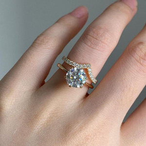 Anillo Solitario de Diamante Blanco Radiante de Corte Redondo, Conjunto de Joyería de Compromiso de Oro Sólido, Regalo de Aniversario, Anillo Elegante para Mujer - Product Image 1