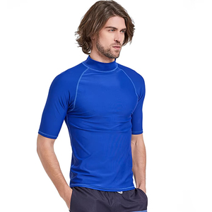 <b>Mens</b> Blue Short Sleeve Rash Guard Quick Dry Polyester Compression <b>Shirt</b> <b>Swim</b> Surfing Cycling Fitness Training Athletic Top - Product Image 5