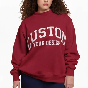 Sweat-shirt personnalisé pour femme, col montant, style streetwear, 100% coton, manches longues, motif uni, automne hiver printemps, tissu tricoté - Product Image 1