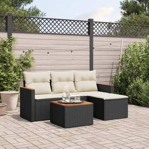 Ensemble de canapé de jardin en rotin PE noir résistant aux UV de taille moyenne, matériaux durables pour une utilisation en extérieur - Product Image 1