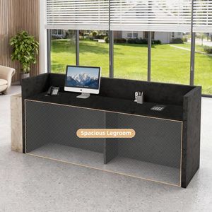 Bureau d'accueil industriel moderne pour 2 personnes, grand bureau commercial en bois - Product Image 5