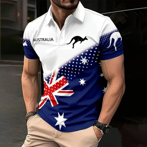 Camisa de Golf para Hombre al por Mayor, 100% Poliéster, Estampado de Canguro Australiano, Estilo Casual, Manga Corta, Diseño con Flecos, 140g - Product Image 3