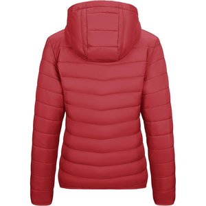 Veste matelassée à capuche rouge pour femme, manches longues, fermeture éclair, rembourrage en polyester, vêtements d'hiver - Product Image 4