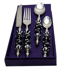 Stainless Steel Metal Salad <b>Server</b> With Polished Resin Amber Handles Large Serving Spoon And Fork Set For Gourmet Charioteer - Product Image 4