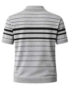 เสื้อโปโลชายลายทางสีเทาและดำ แขนสั้น ชายเสื้อแบบริบ ทรงเข้ารูป สไตล์ลำลอง ผลิตจากผ้าฝ้ายผสม รับผลิตตามแบบ OEM - Product Image 5