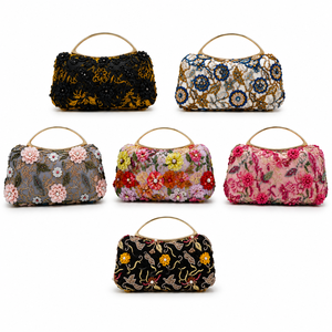 Bolso de mano con estampado floral y bordado para mujer, cartera de fiesta con cuentas de diseñador, bolso de boda, bolso de moda nupcial - Product Image 1