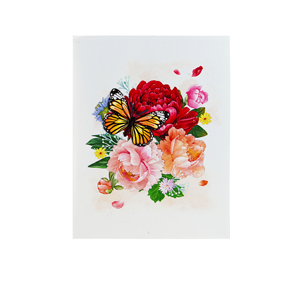 Carte de vœux 3D pop-up Pivoines et Papillons, artisanat floral en papier fait main, invitation de mariage, carte cadeau, vente en gros - Product Image 5