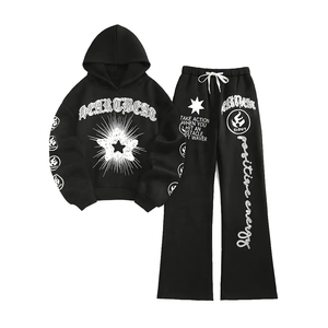 Bulk Wholesale Winter Unisex Acid Wash <b>Plus</b> <b>Size</b> Tracksuit 320gsm Loose Fit Rhinestone Heat-Transfer Printing <b>Jogger</b> <b>Set</b> - Product Image 5