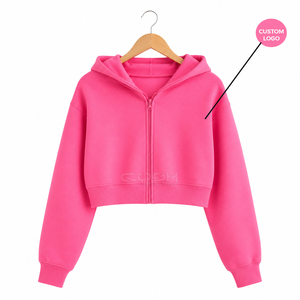 เสื้อฮู้ดครอปสีชมพูสดใสทันสมัยของ Cosh International Sorority Sisterhood พร้อมซิป แขนยาว ผ้าฟลีซ เหมาะสำหรับใส่ในฤดูใบไม้ร่วง - Product Image 5