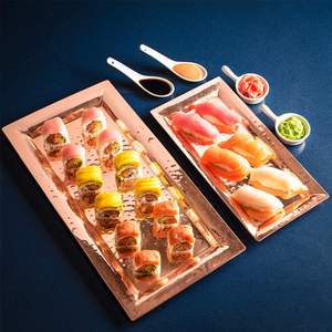 Rectangular Metal <b>Dinnerware</b> Set With Gold Inlay Engraved Design Oriental Style Durable Dishwasher Safe For Party Use - Product Image 1
