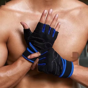 Guantes de Fitness Negros, Rojos y Azules de Malla, Medios Dedos, para Entrenamiento en Gimnasio, Mejora del Agarre, Antideslizantes, con Correa Ajustable para la Muñeca, Unisex - Product Image 3