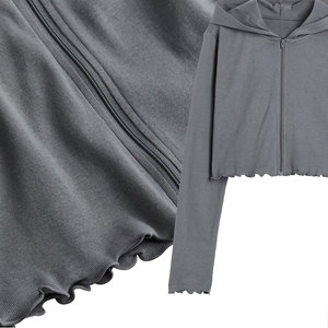 Sudadera con capucha extragrande de verano con cremallera y hombros caídos, de canalé, talla grande, para mujer, de calidad premium - Product Image 6