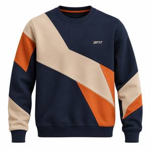 <b>Mens</b> Premium Fleece Eco-Friendly Quick Dry Diagonal Color Block Crewneck Sweatshirt Custom Casual Athletic <b>Pullover</b> - Product Image 1