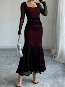 Vestido largo de poliéster con cuello halter y diseño de bloques de color, elegante y de nueva colección para mujer, estilo europeo y estadounidense, ideal para el verano. - Product Image 1