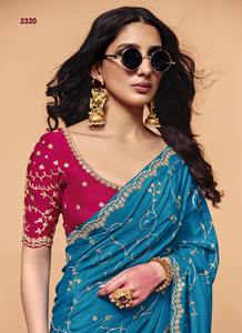 Sari de Seda Suave con Bordado Exclusivo, Diseño Indio de Alta Calidad para Bodas, Venta Global - Product Image 2