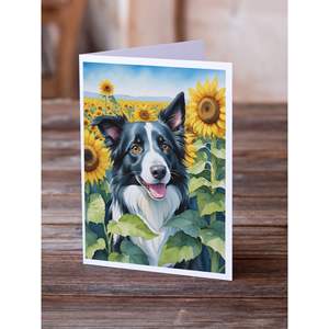 Border Collie en Sunflowers Whimsical A7 Tarjetas de felicitación en blanco Paquete de 8 con sobres 5x7 Tamaño de nota - Product Image 2