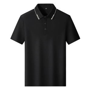 Chemise noire à manches courtes pour homme, col rabattu, fermeture boutonnée, respirante, anti-humidité, 100 % coton, coupe classique - Product Image 1