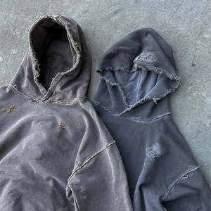 เสื้อฮู้ดดี้ผู้ชายทรงโอเวอร์ไซส์ สไตล์วินเทจ ลุคขาดๆ แบบลำลอง สตรีทแวร์ - Product Image 5