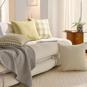 Green Checkered Square Cushion Cover Cotton Woven Classic Style Home <b>Decor</b> <b>Pillow</b> Cases - Product Image 4