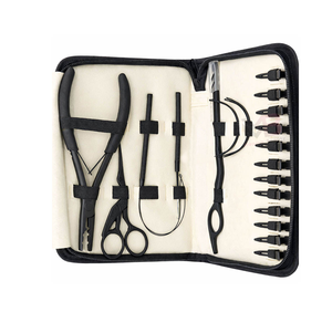 Ensemble d'outils pour extensions de cheveux, pour utilisation en gros, en acier inoxydable avec étui en cuir - Product Image 1