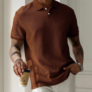 Chemise pour homme en tricot texturé polyester/coton, manches courtes, respirante, décontractée, uniforme d'été, logo personnalisé en relief - Product Image 1