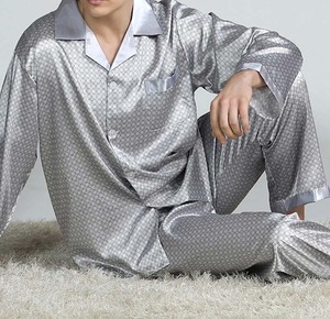Mens Nightgown Casual Custom Printed <b>Suit</b> Satin <b>Pajamas</b> night sleeping <b>suit</b> custom sublimation Soft Cozy Satin Sleeping <b>Suit</b> - Product Image 4