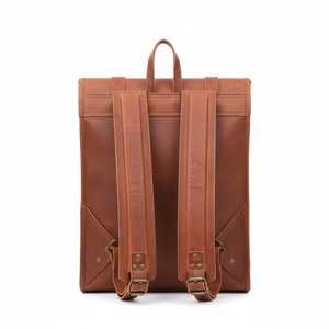 Travel Ready Leather <b>Roll</b> Top <b>Backpack</b> Luggage Strap Rucksack For Airport Commute Business Laptop Bag LRTB-0151 - Product Image 4