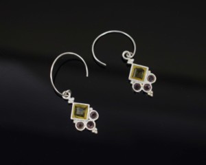 Boucles d'oreilles pendantes géométriques en argent 925 avec citrine et strass roses pour un usage quotidien féminin - Product Image 3