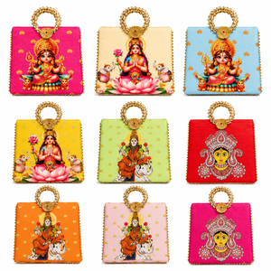 Sac fourre-tout festif en soie pour femme, motif déesse spirituelle, sac ethnique imprimé, cadeau de mariage indien, sac de retour de mariage, sac de créateur - Product Image 1