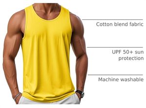 Men's Yellow Knitted Tank Top O-Neck Solid Color Quick Dry Casual Workout <b>Vest</b> Summer Gym Fitness Clothing - Product Image 6