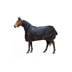 Couverture de protection pour cheval en nylon avec bordure rouge, résistante aux intempéries - Product Image 1