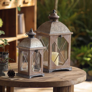 Farol Rectangular de Madera Vintage con Paneles de Vidrio, Portavelas Resistente para Decoración del Hogar y Jardín - Product Image 5