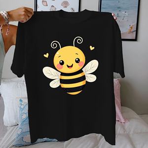 Cute Cartoon <b>Bee</b> Print Casual Knitted 100% Cotton Short Sleeve Women's <b>T</b>-<b>shirt</b> - Product Image 1