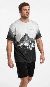 ONETEN APPAREL T-shirt à col rond pour homme, noir et blanc, imprimé photo de montagne, manches courtes - Product Image 2