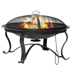 Brasero rond en métal noir revêtu, grand modèle, robuste, pour extérieur, à bois, avec pique à brasero – Prix bas - Product Image 3