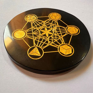 Plaque en Agate Noire Naturelle Gravée pour Chakra, Planche de Recharge en Cristal, Guérison Reiki, Protection, Méditation, Décoration - Fournisseur en Gros - Product Image 1
