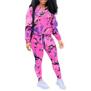 Women's <b>Pink</b> Blue Camouflage Print <b>Tracksuit</b> Full Sleeve Zipper Sport Wear Set Regular Fit All Seasons Knitted Polyester - Product Image 3