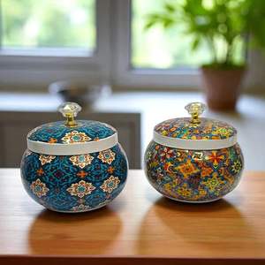 Boîte en fer blanc à motif marocain avec couvercle à bouton en cristal, pot hermétique pour le thé, les grains de café, style turc, décoration pour la maison et la cuisine - Product Image 6